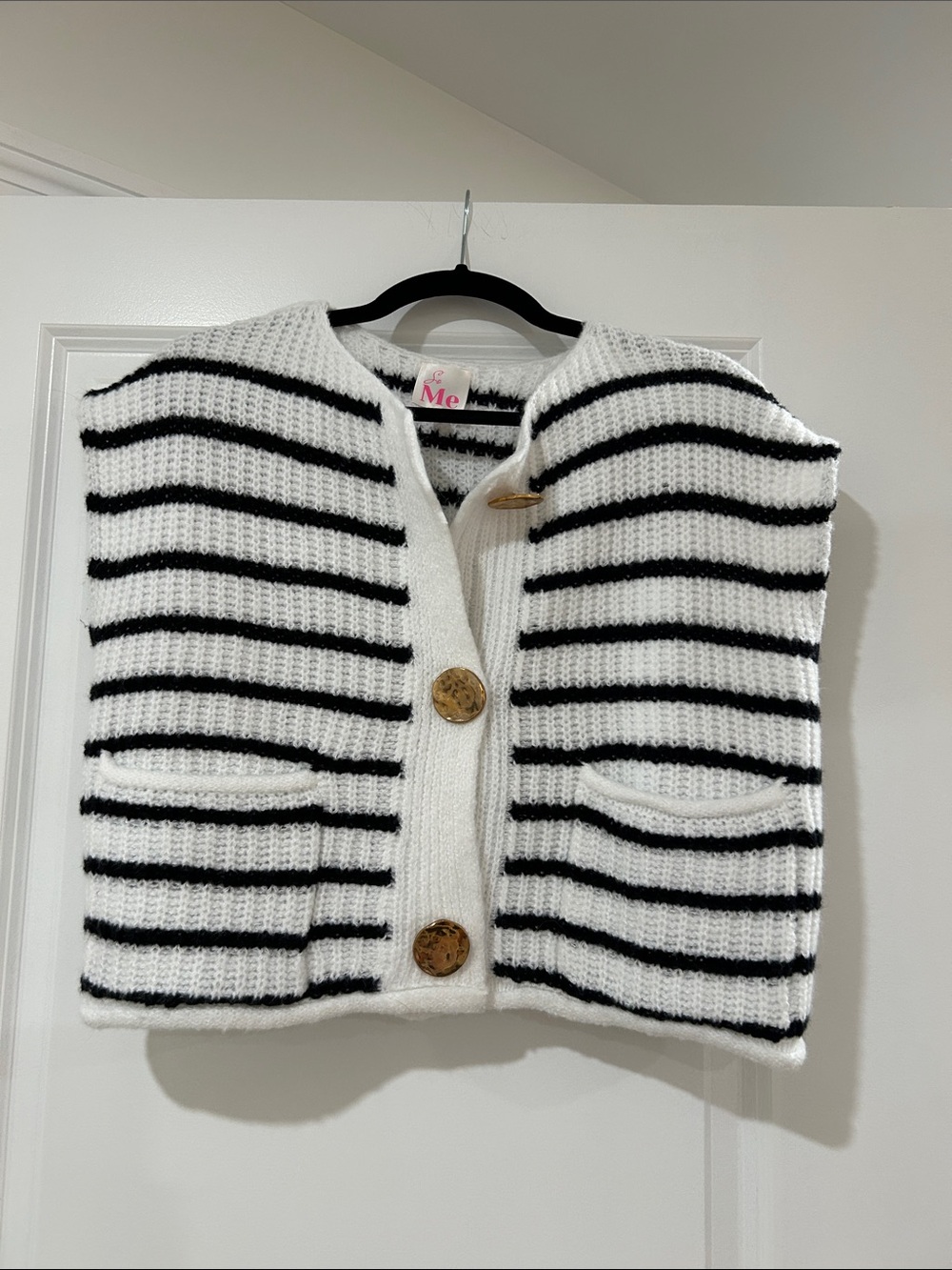ME Makeover Essentials Black & White Striped Button-Front Cropped Vest